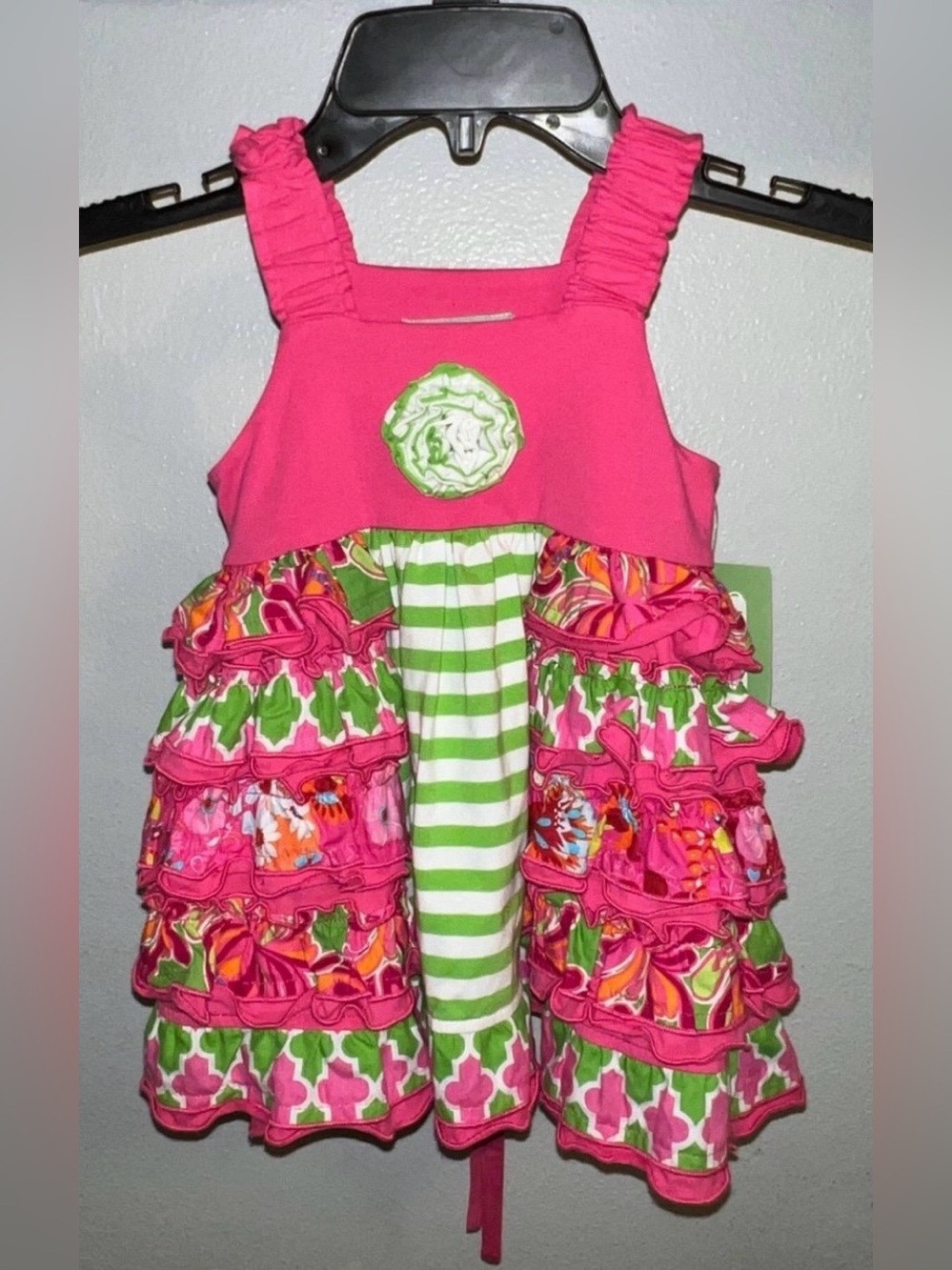 Sage & Lilly pink and green 3 panel ruffle boutique dress, sz 12 mos, NWT